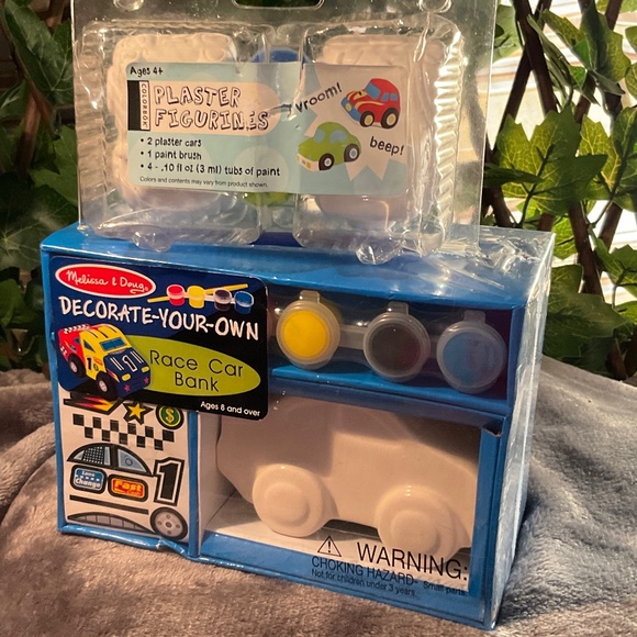 New Melissa & Doug Decorate-Your-Own Race Car Bank and Plaster Car Set - Picture 1 of 13